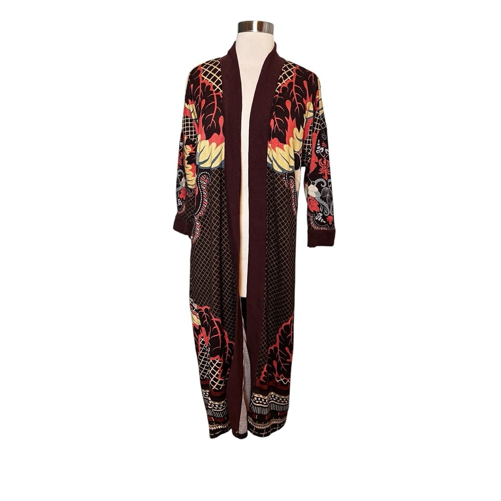 Anthropologie Bl-nk Longline Cardigan XS Brown Open Front Bohemian
